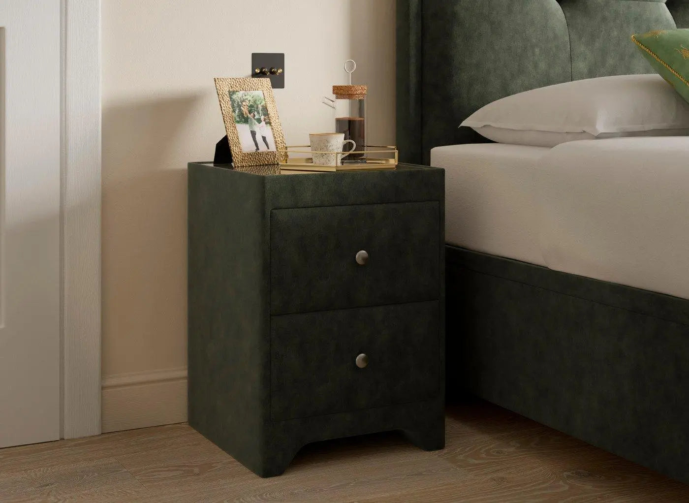 Kimberley Upholstered Bedside Table - Green Dreams