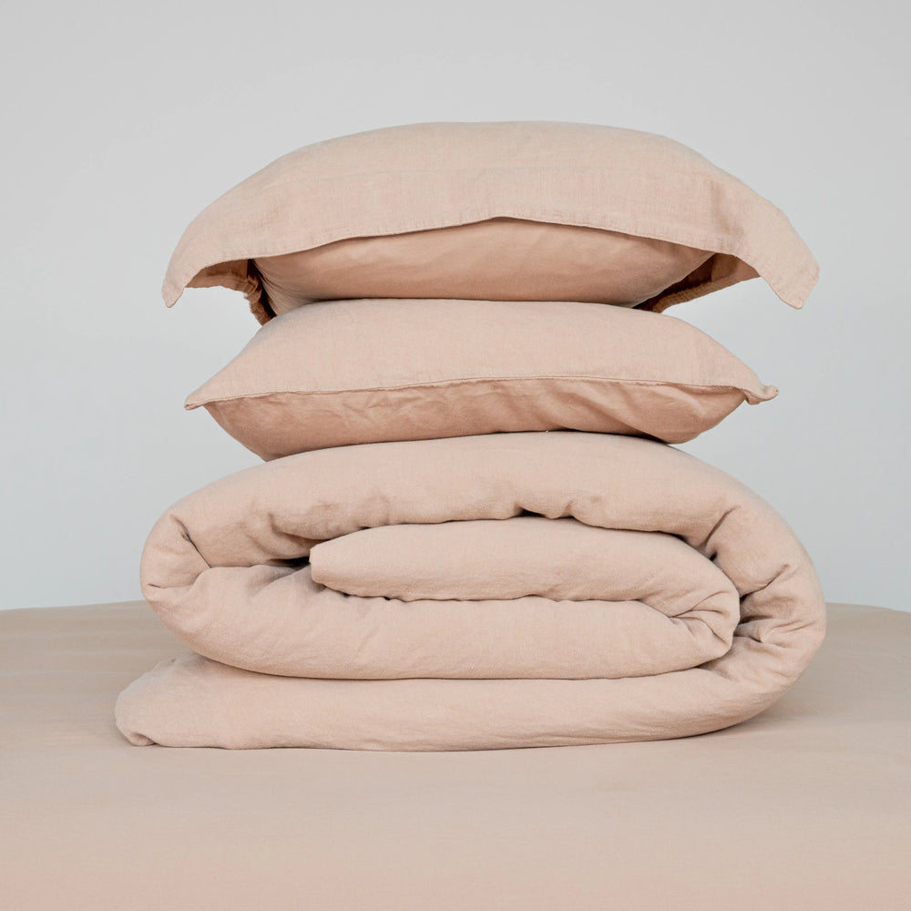 King Size - Natural Hemp and Organic Cotton Duvet Cover, Fitted Sheet and Pillowcase Bundle Floks