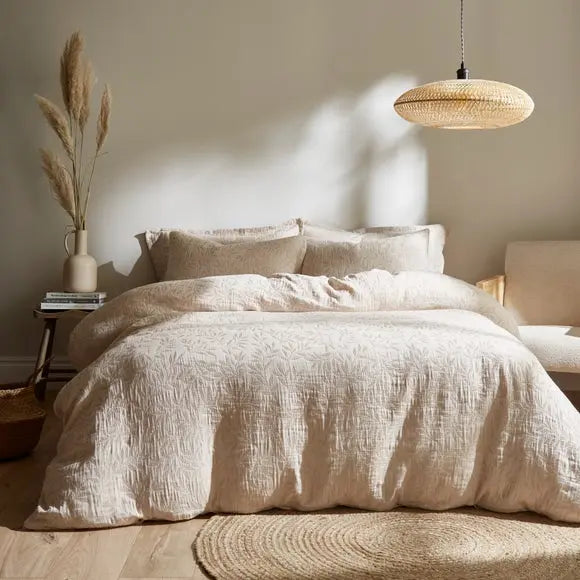 Kingham Leaves Cream Duvet Cover and Pillowcase Set Dunelm