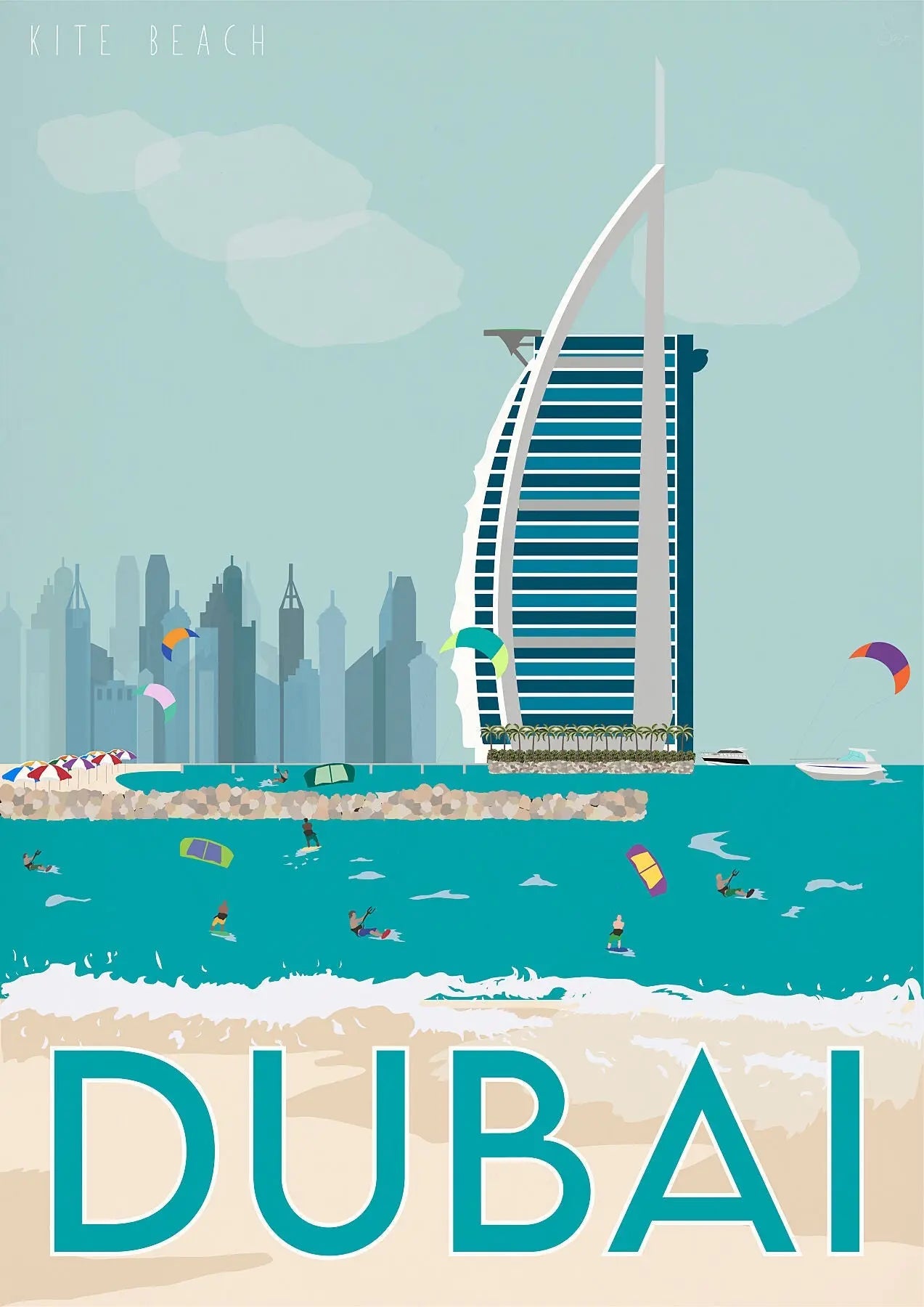 Kite Beach Dubai Travel art by SAX Doodle