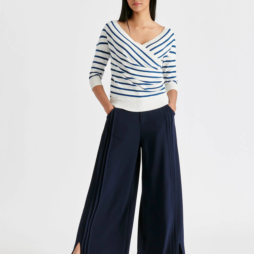 Knitted Wrap Top With 3/4 Sleeves Paisie