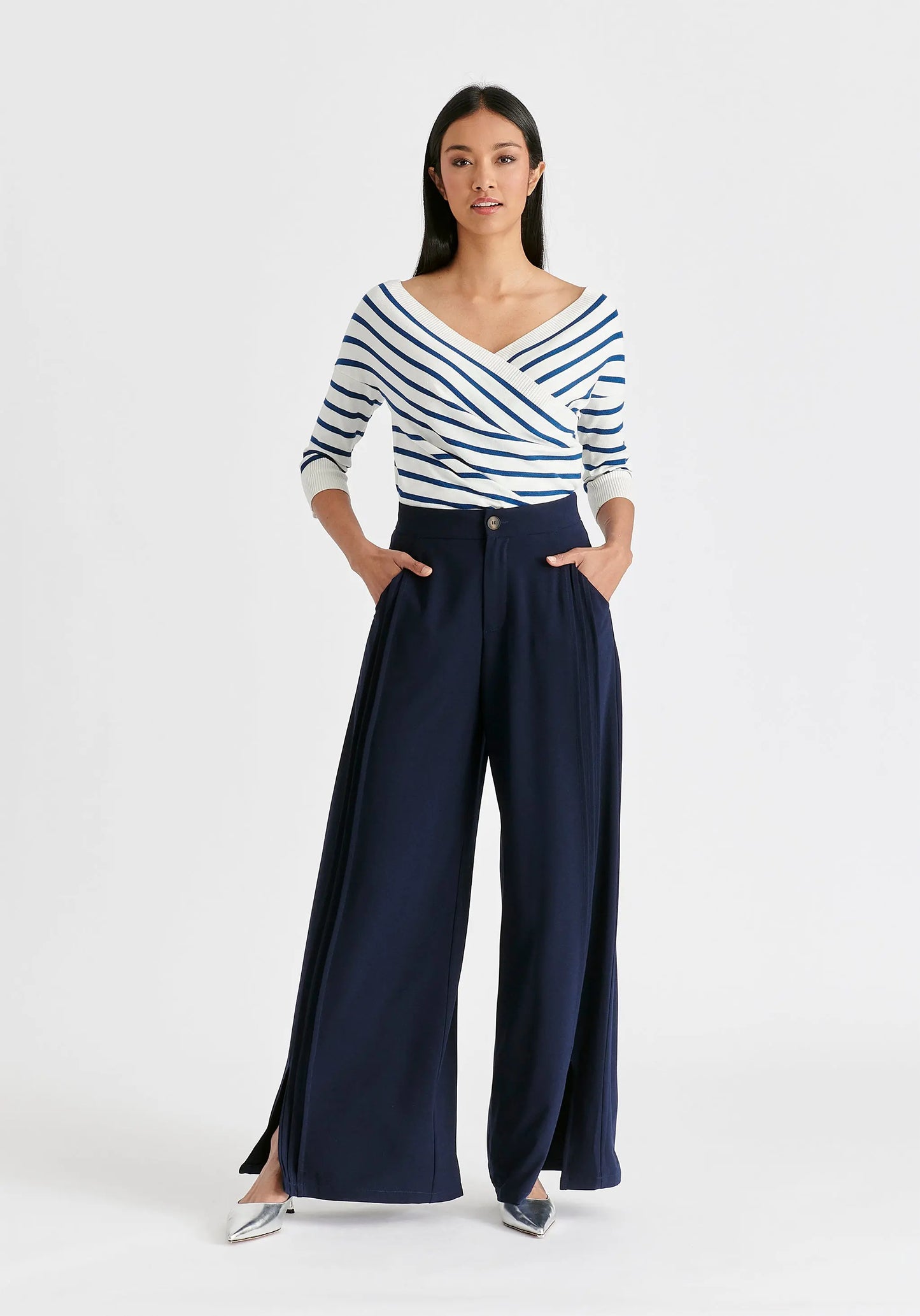 Knitted Wrap Top With 3/4 Sleeves Paisie