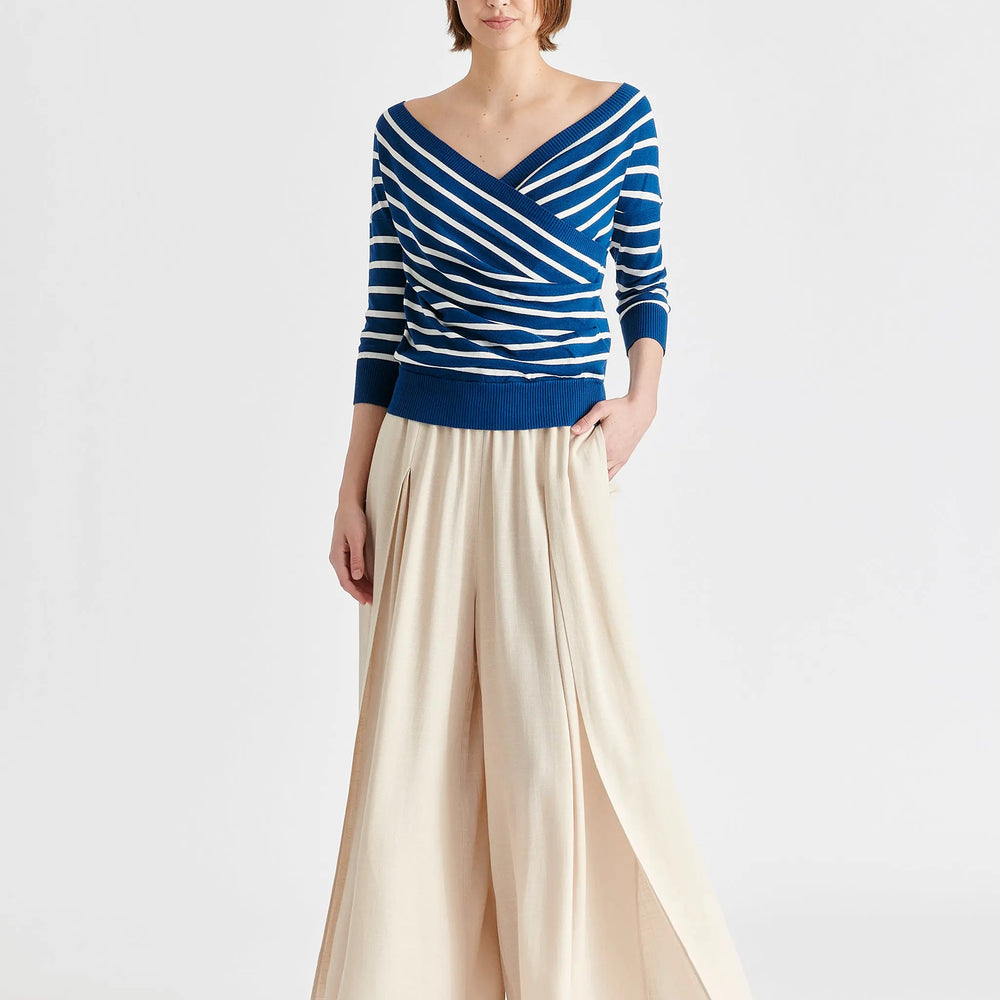 Knitted Wrap Top With 3/4 Sleeves Paisie