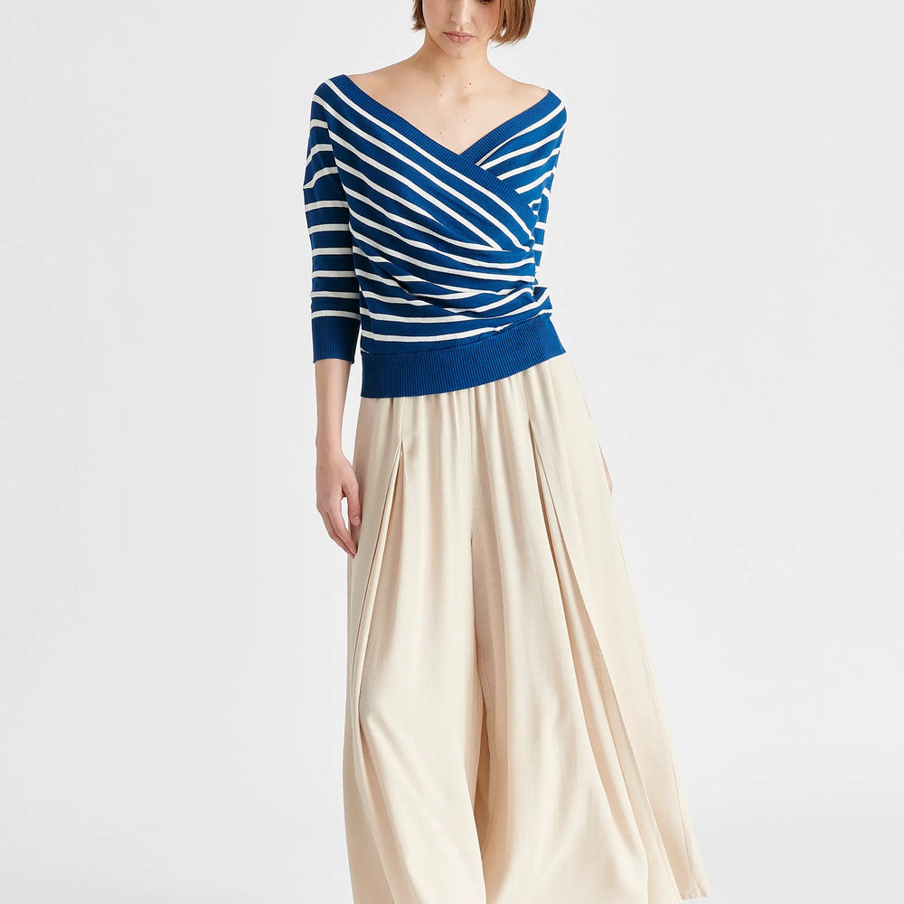 Knitted Wrap Top With 3/4 Sleeves Paisie