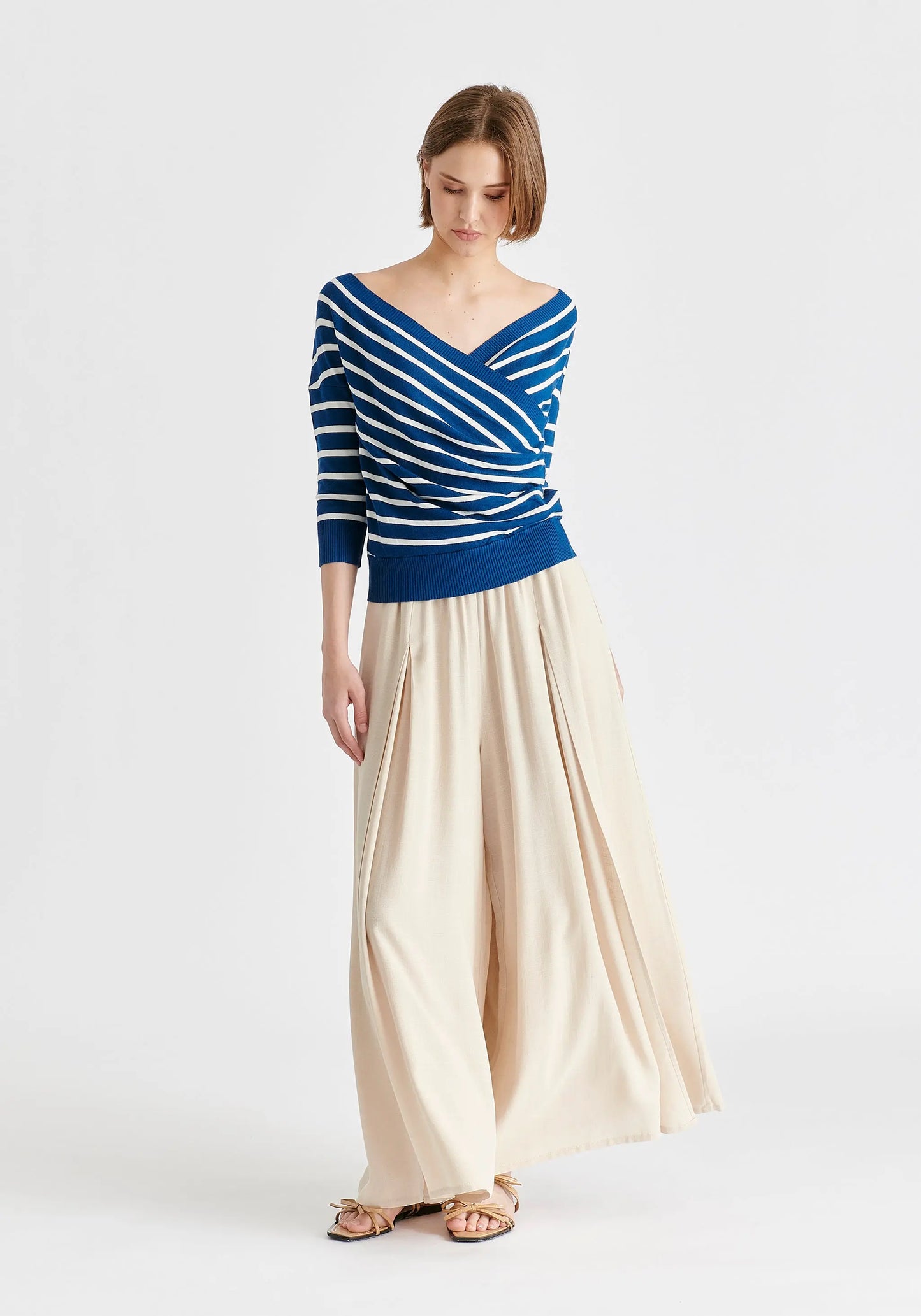 Knitted Wrap Top With 3/4 Sleeves Paisie