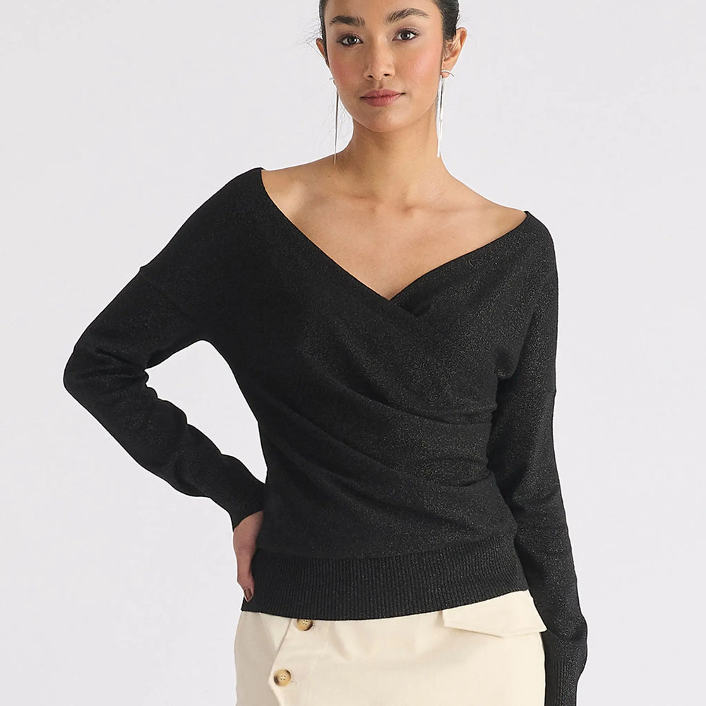 Knitted Wrap Top With Long Sleeves Paisie