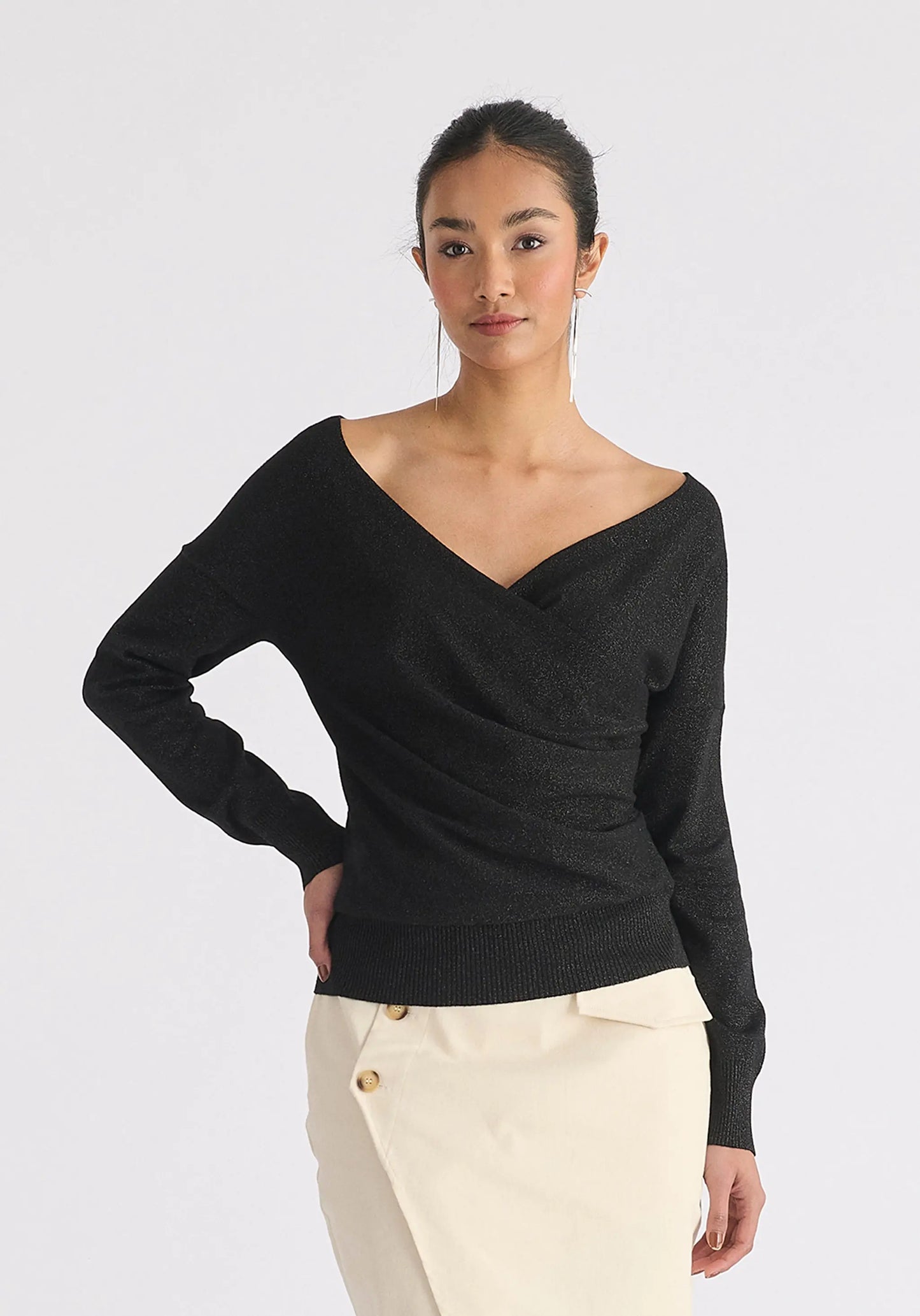 Knitted Wrap Top With Long Sleeves Paisie