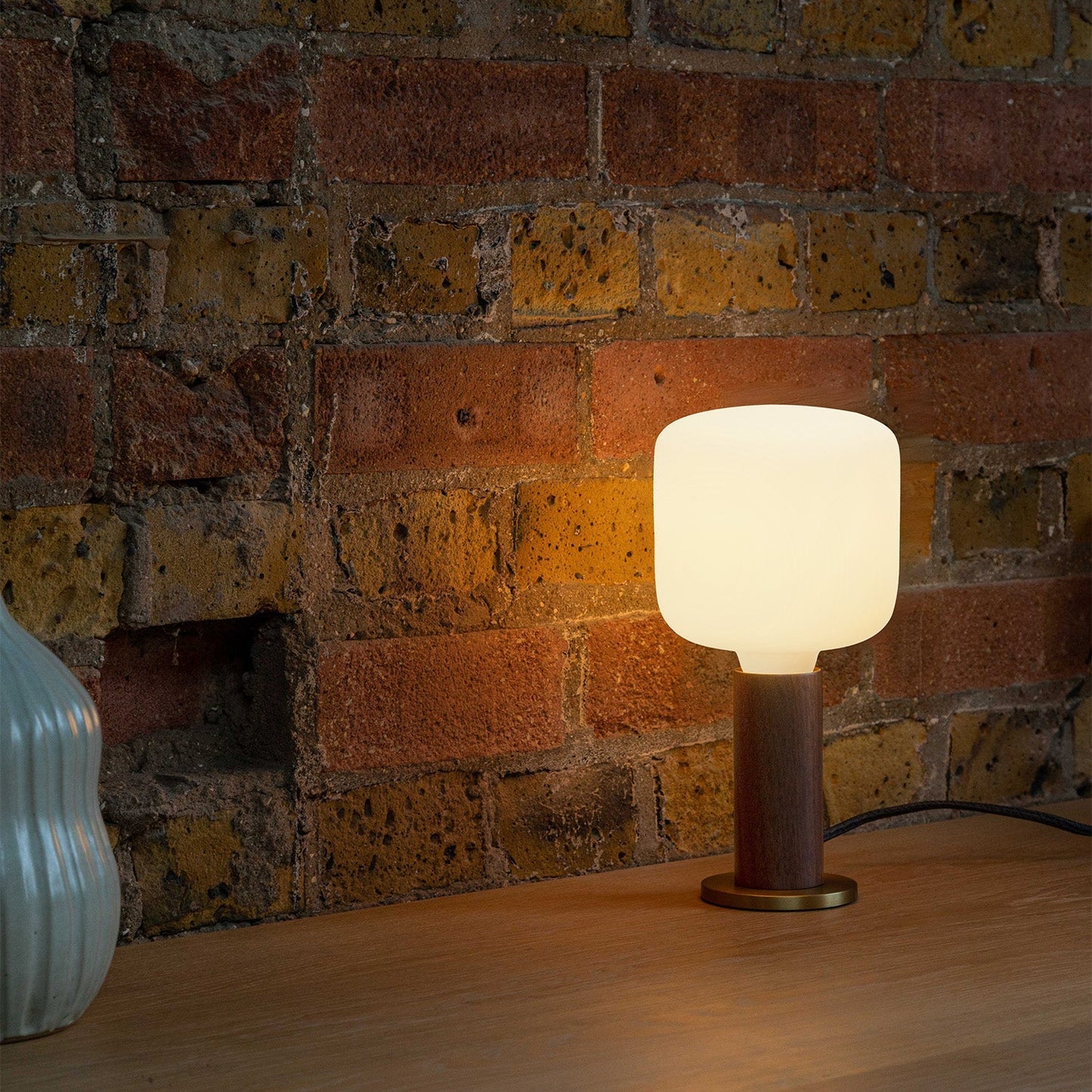 Knuckle Table Lamp in Walnut + Oblo Tala