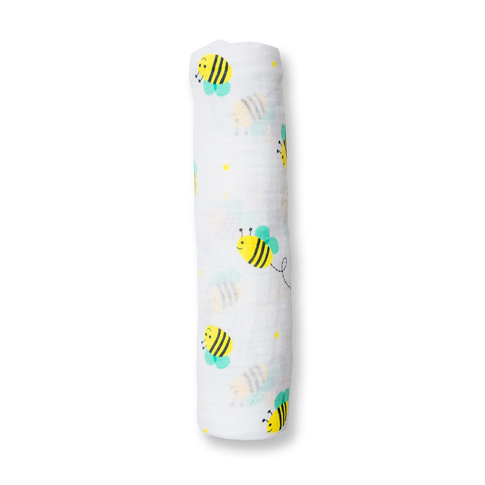 Lulujo - Muslin Swaddle - Bumbling Bees (120cm x 120cm) Lulujo