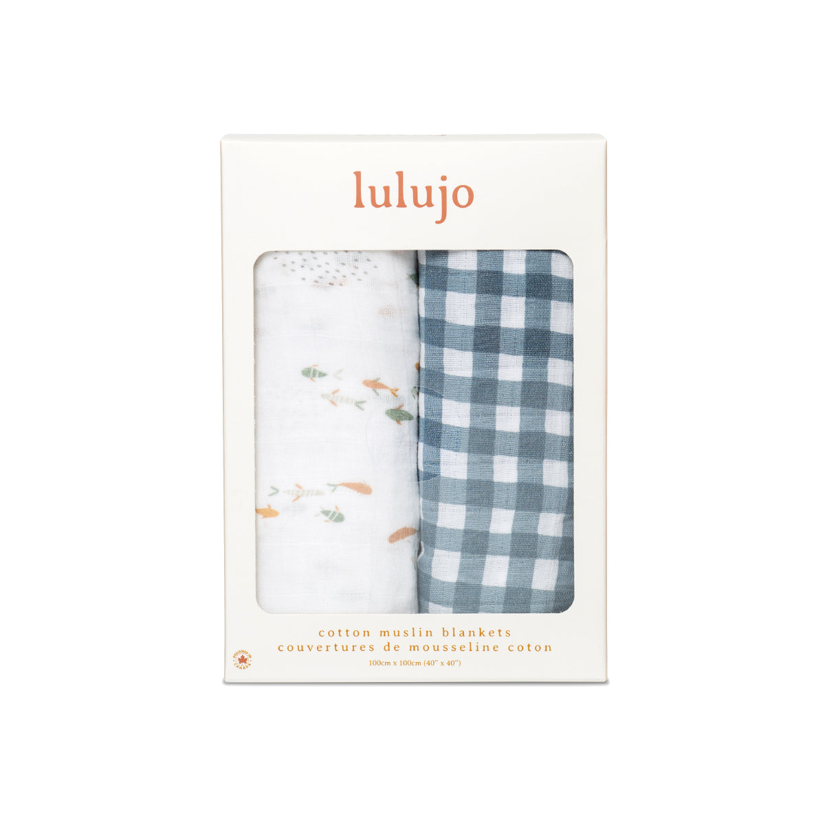 Lulujo - 2 Pack Cotton Swaddles - Fish / Navy Gingham (100cm x100cm) Lulujo