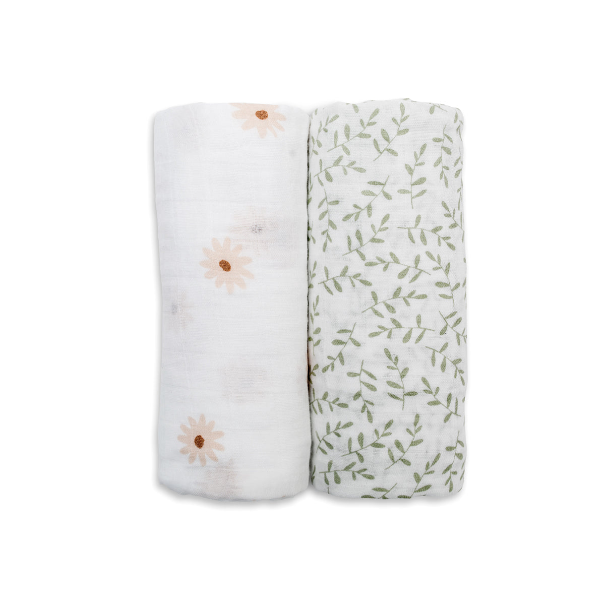 Lulujo - 2 Pack Cotton Swaddles - Daisy / Greenery (100cm x100cm) Lulujo