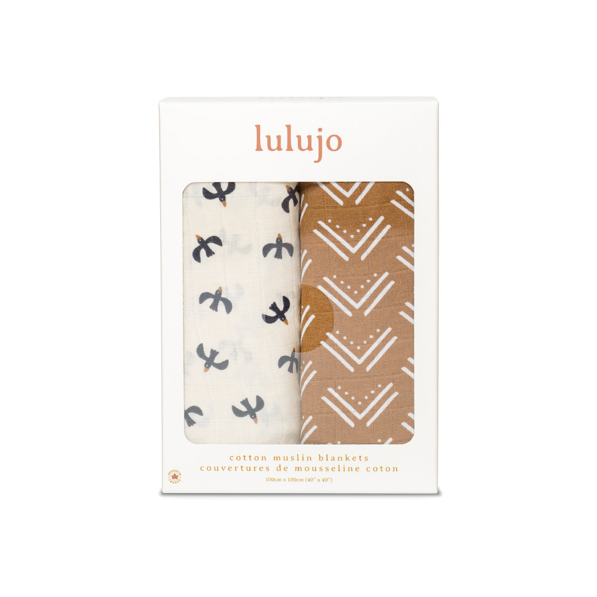 Lulujo - 2 Pack Cotton Swaddles - Blackbird / Mudcloth (100cm x100cm) Lulujo