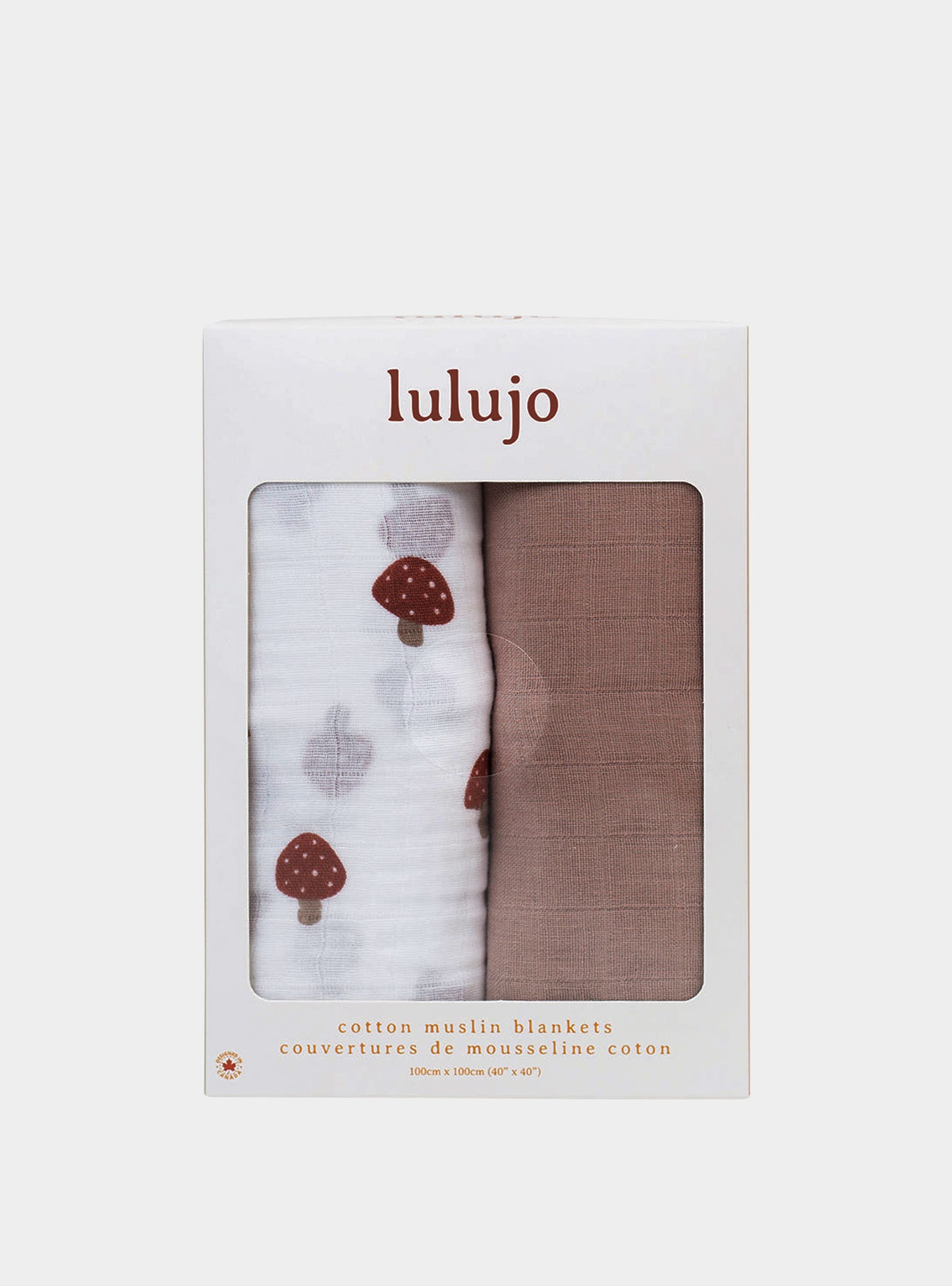 Lulujo - 2 Pack Cotton Swaddles - Mushrooms / Sand (100cm x100cm) Lulujo