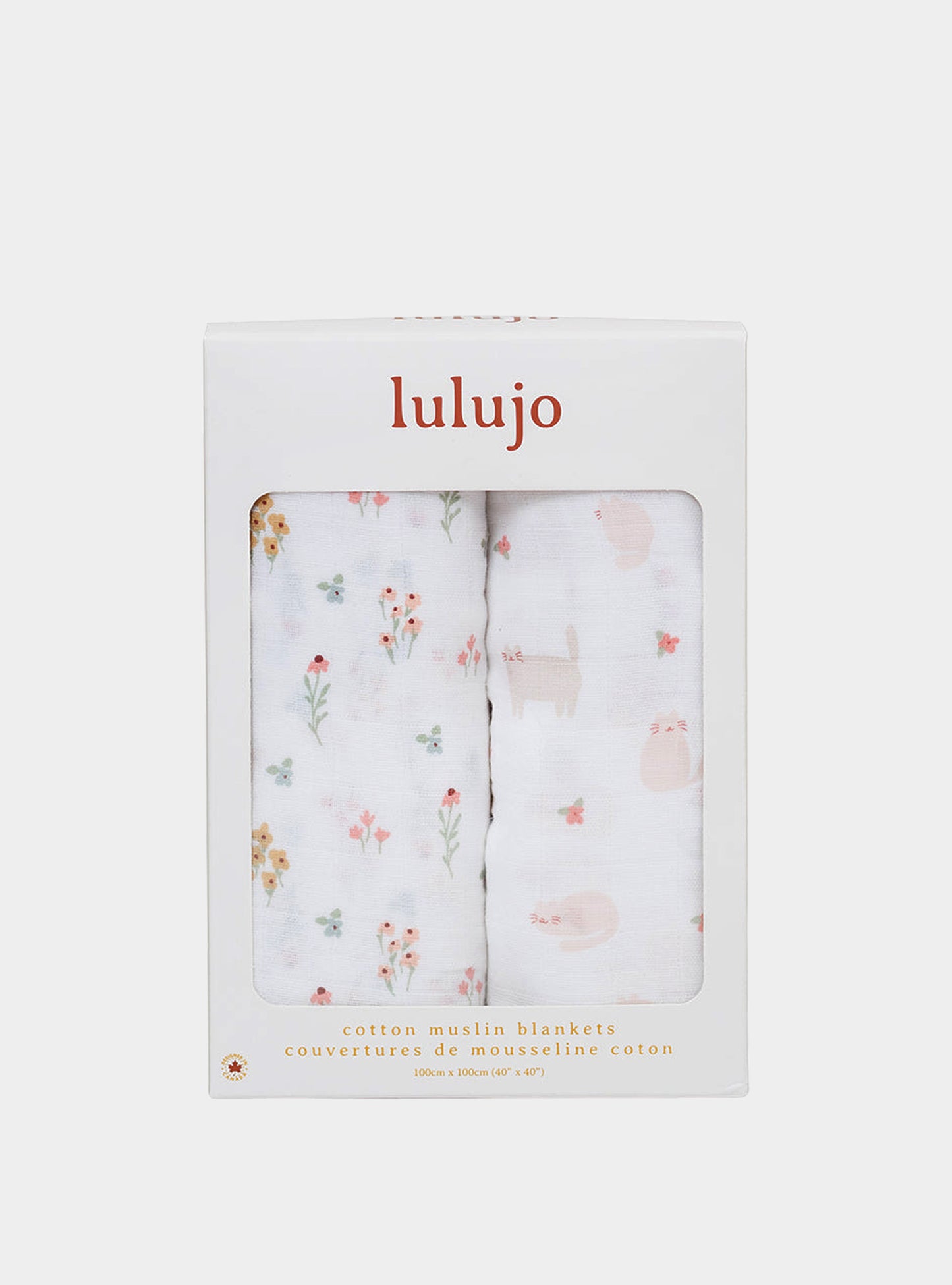 Lulujo - 2 Pack Cotton Swaddles - Kitty Cat / Flower Field (100cm x100cm) Lulujo