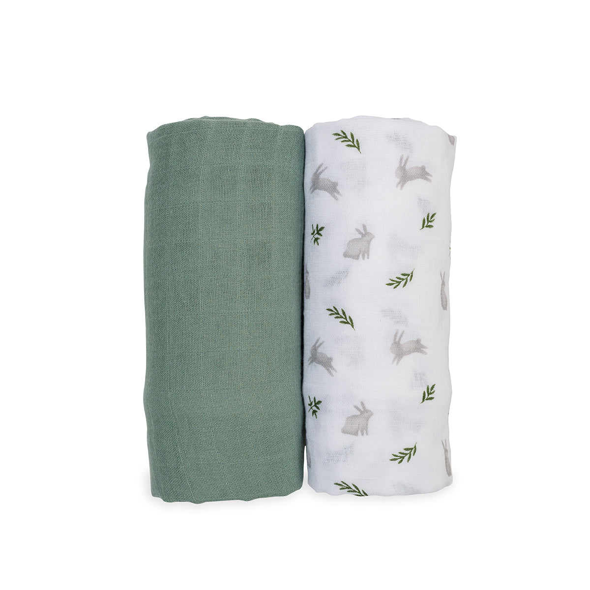 Lulujo - 2 Pack Cotton Swaddles - Bunnies / Fern (100cm x100cm) Lulujo