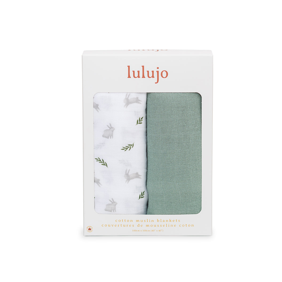 Lulujo - 2 Pack Cotton Swaddles - Bunnies / Fern (100cm x100cm) Lulujo