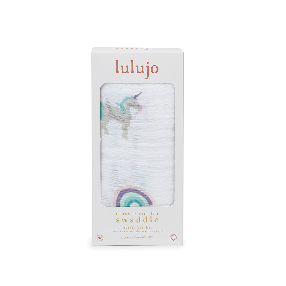 Lulujo - Muslin Swaddle - Rainbows & Unicorns (120cm x 120cm) Lulujo