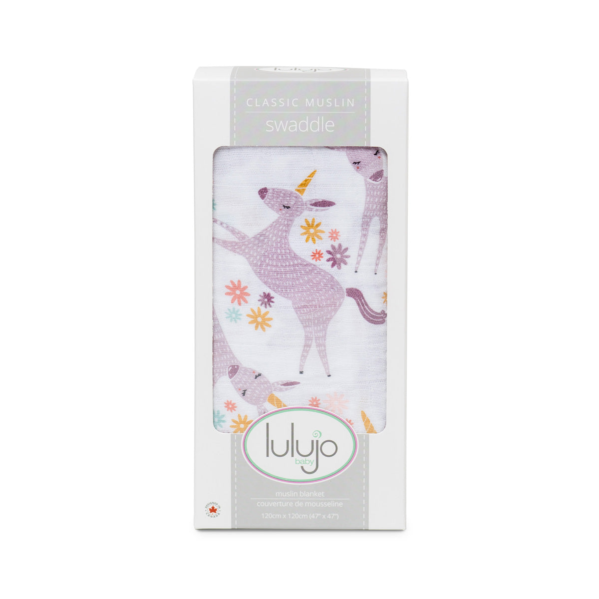 Lulujo - Muslin Swaddle - Unicorns (120cm x 120cm) Lulujo