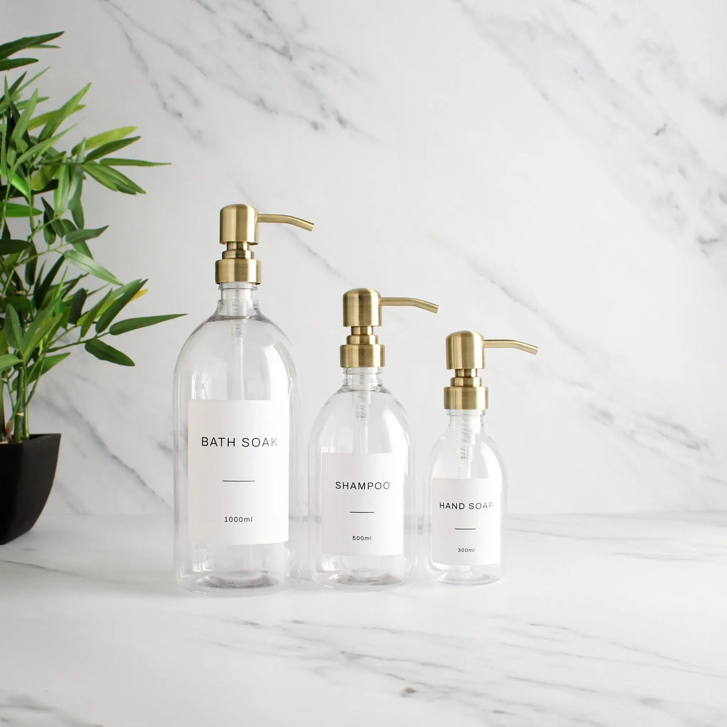 Labelled Clear Plastic Dispenser Bottle With Gold Pump Namie Home