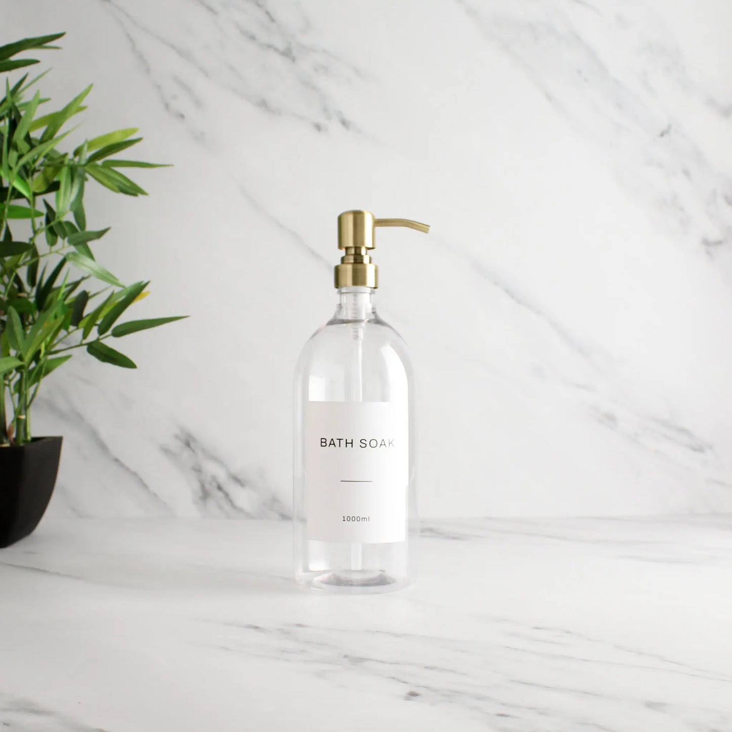 Labelled Clear Plastic Dispenser Bottle With Gold Pump Namie Home