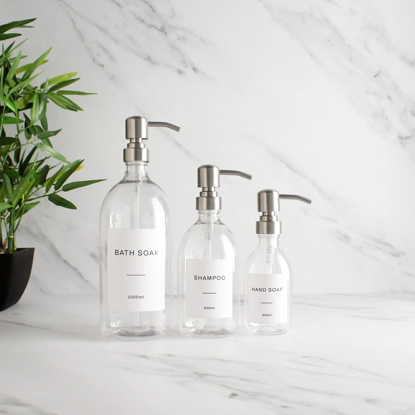 Labelled Clear Plastic Dispenser Bottle With Silver Pump Namie Home