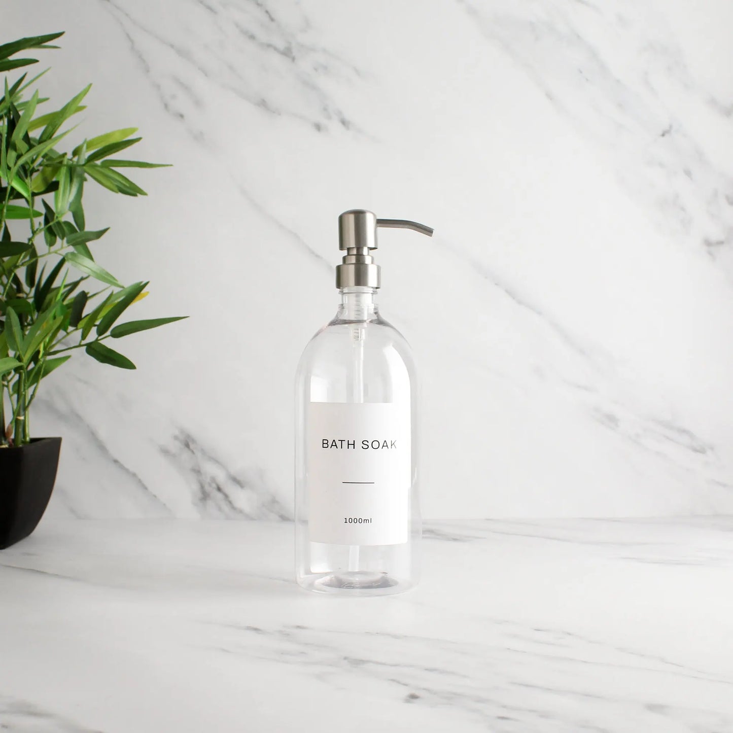 Labelled Clear Plastic Dispenser Bottle With Silver Pump Namie Home