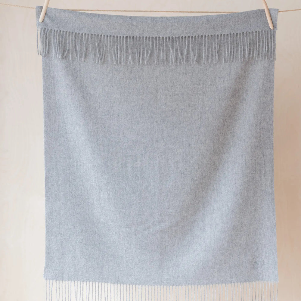 Lambswool Baby Blanket in Light Grey Melange TartanBlanketCo