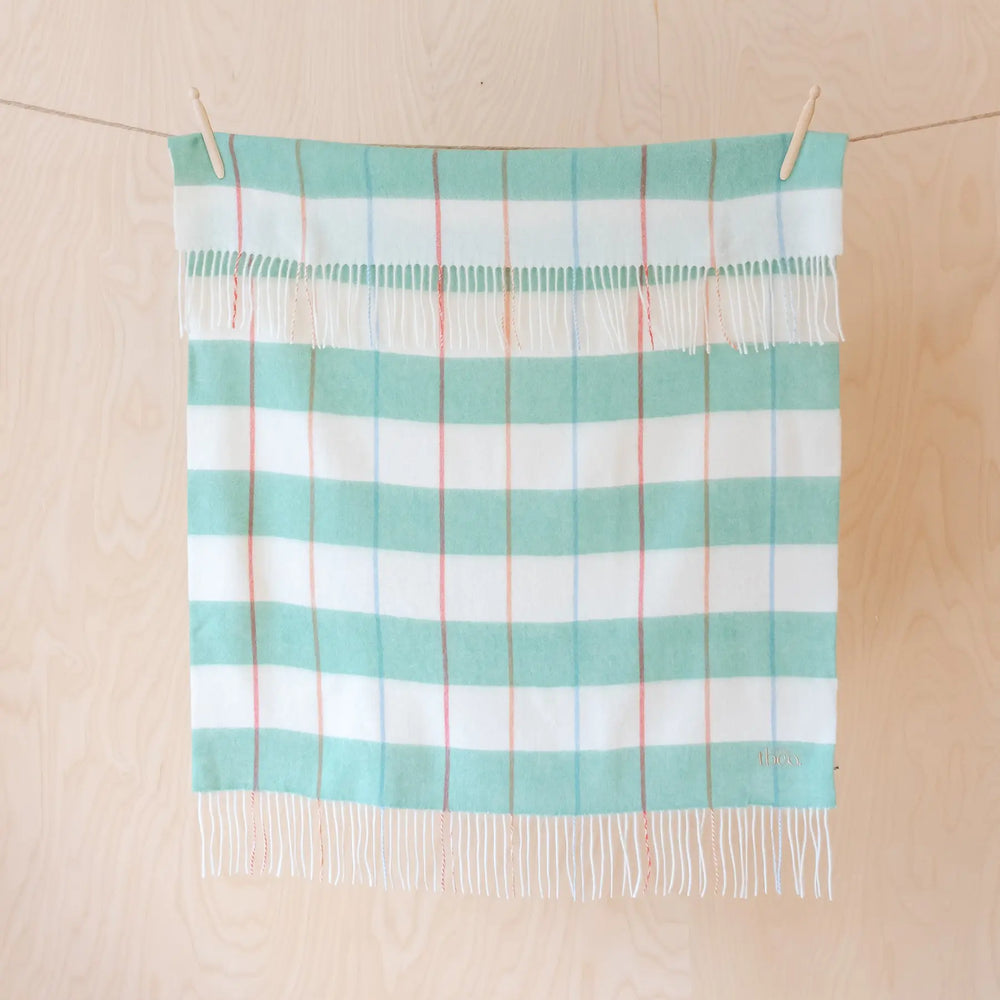Lambswool Baby Blanket in Mint Stripe TartanBlanketCo