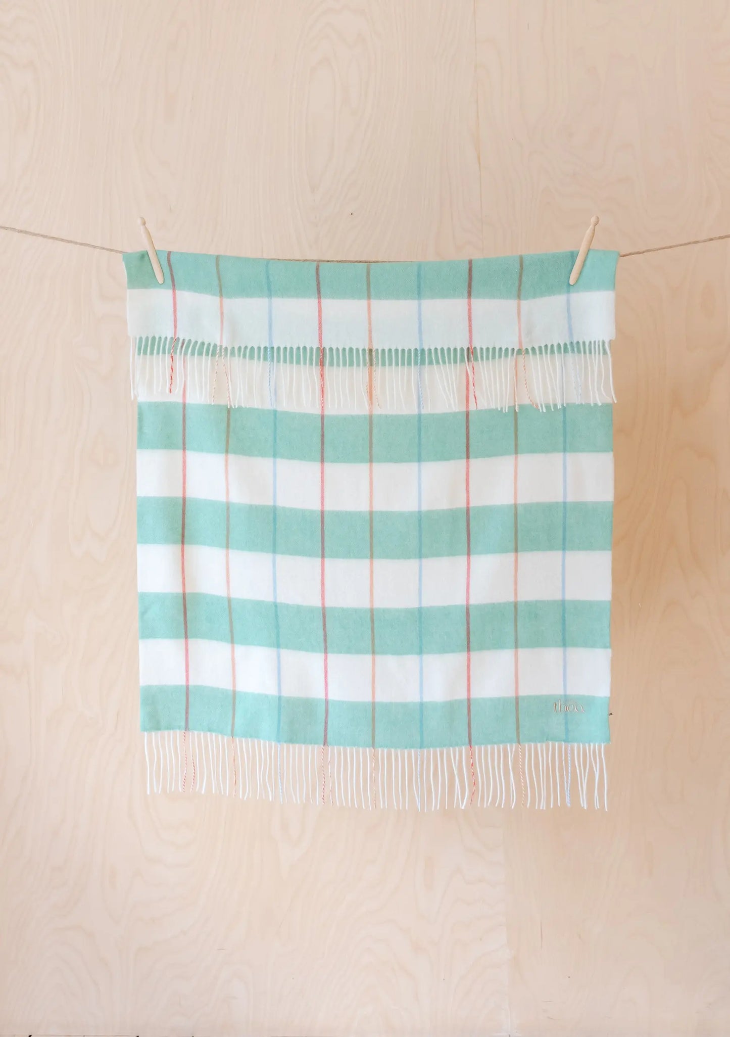Lambswool Baby Blanket in Mint Stripe TartanBlanketCo
