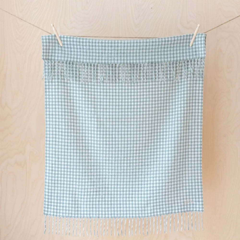 Lambswool Baby Blanket in Sage Nursery Gingham TartanBlanketCo