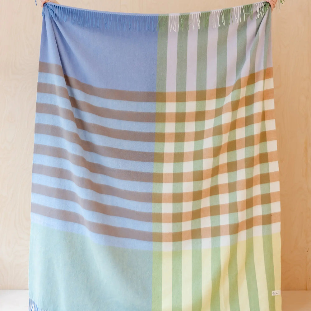 Lambswool Blanket in Blue Gingham Check TartanBlanketCo