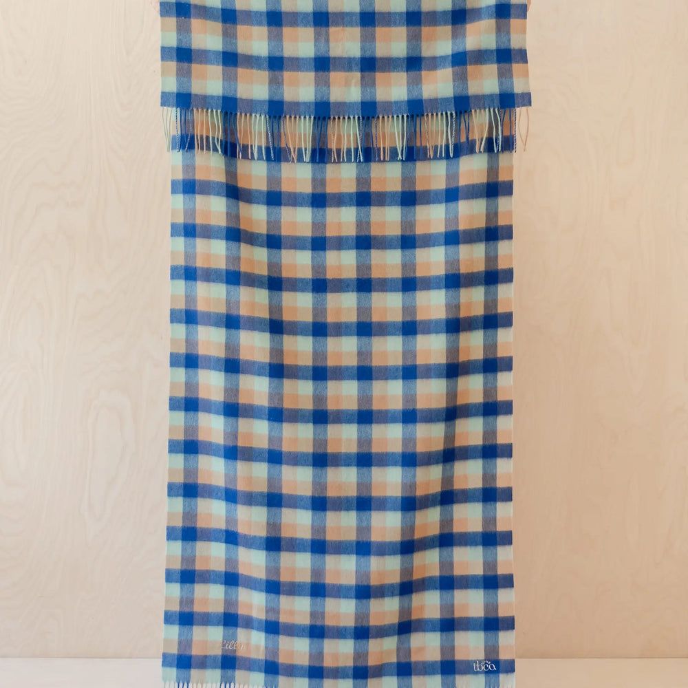 Lambswool Kids Blanket in Blue Multi Gingham TartanBlanketCo