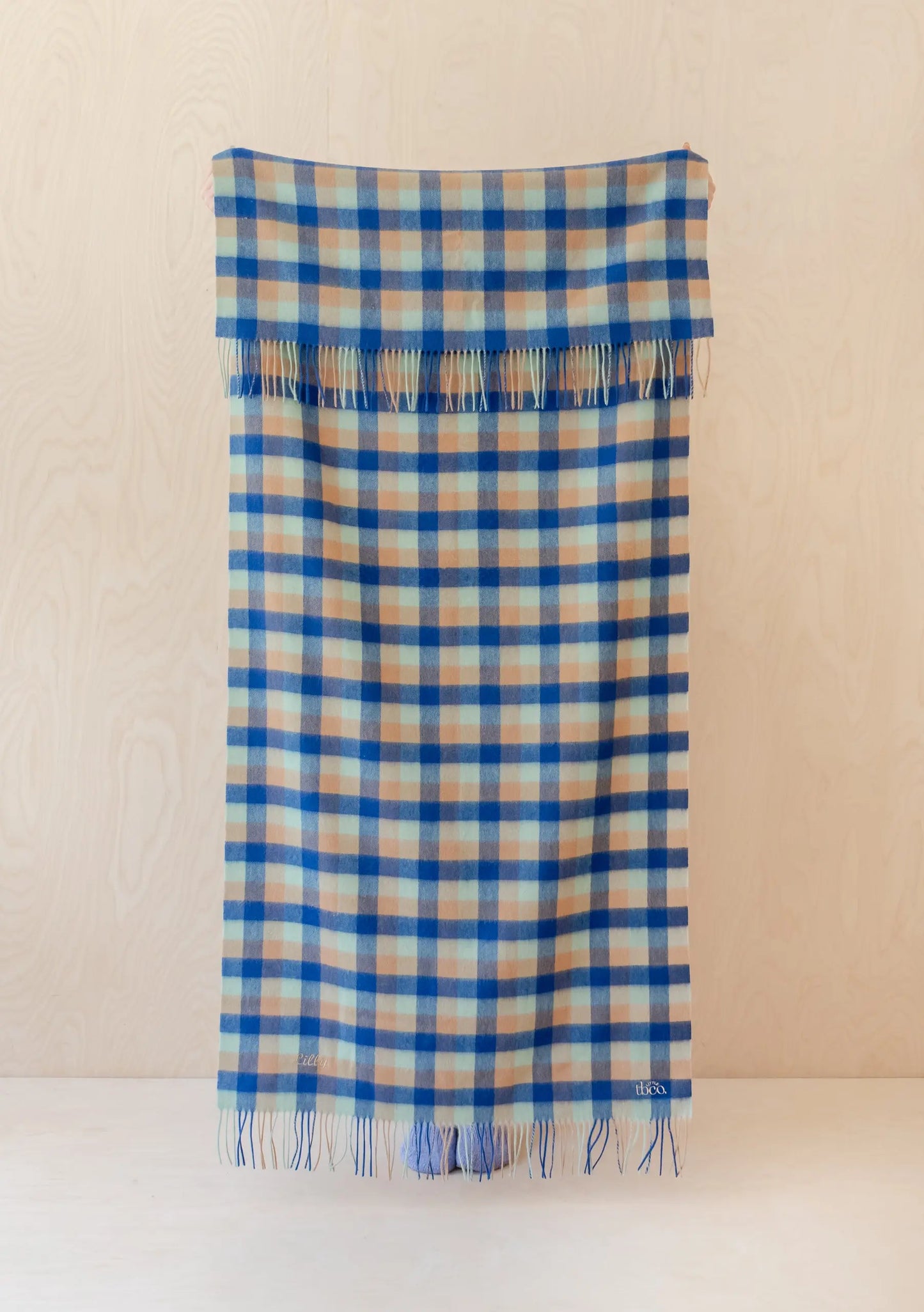 Lambswool Kids Blanket in Blue Multi Gingham TartanBlanketCo