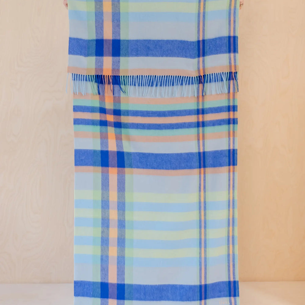 Lambswool Kids Blanket in Blue Stripe Check TartanBlanketCo