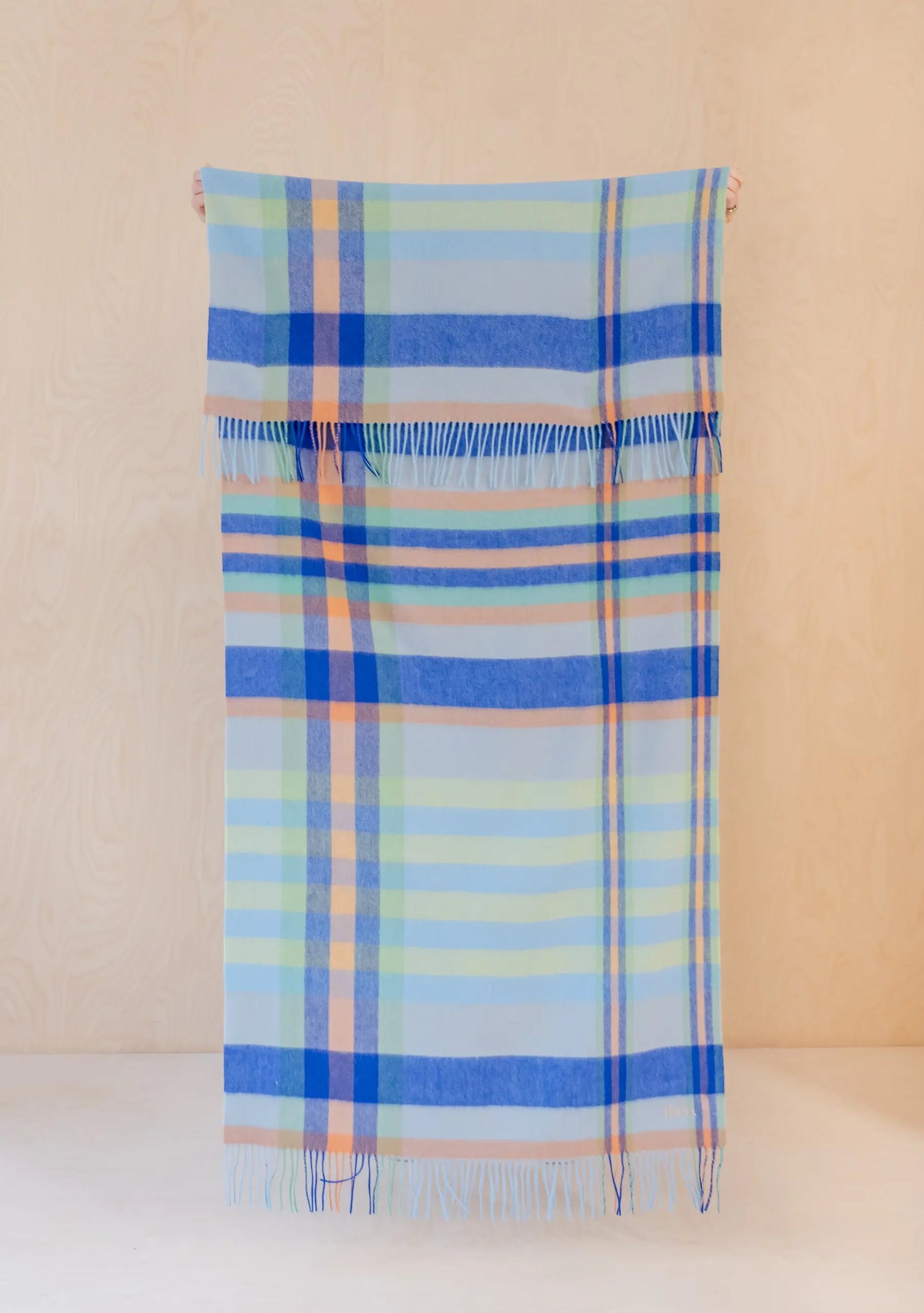 Lambswool Kids Blanket in Blue Stripe Check TartanBlanketCo