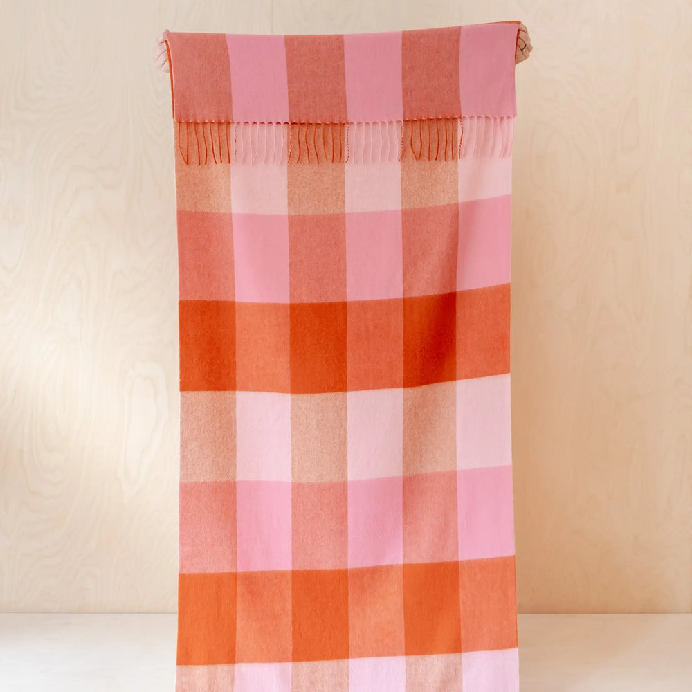 Lambswool Kids Blanket in Blush Grid Check TartanBlanketCo