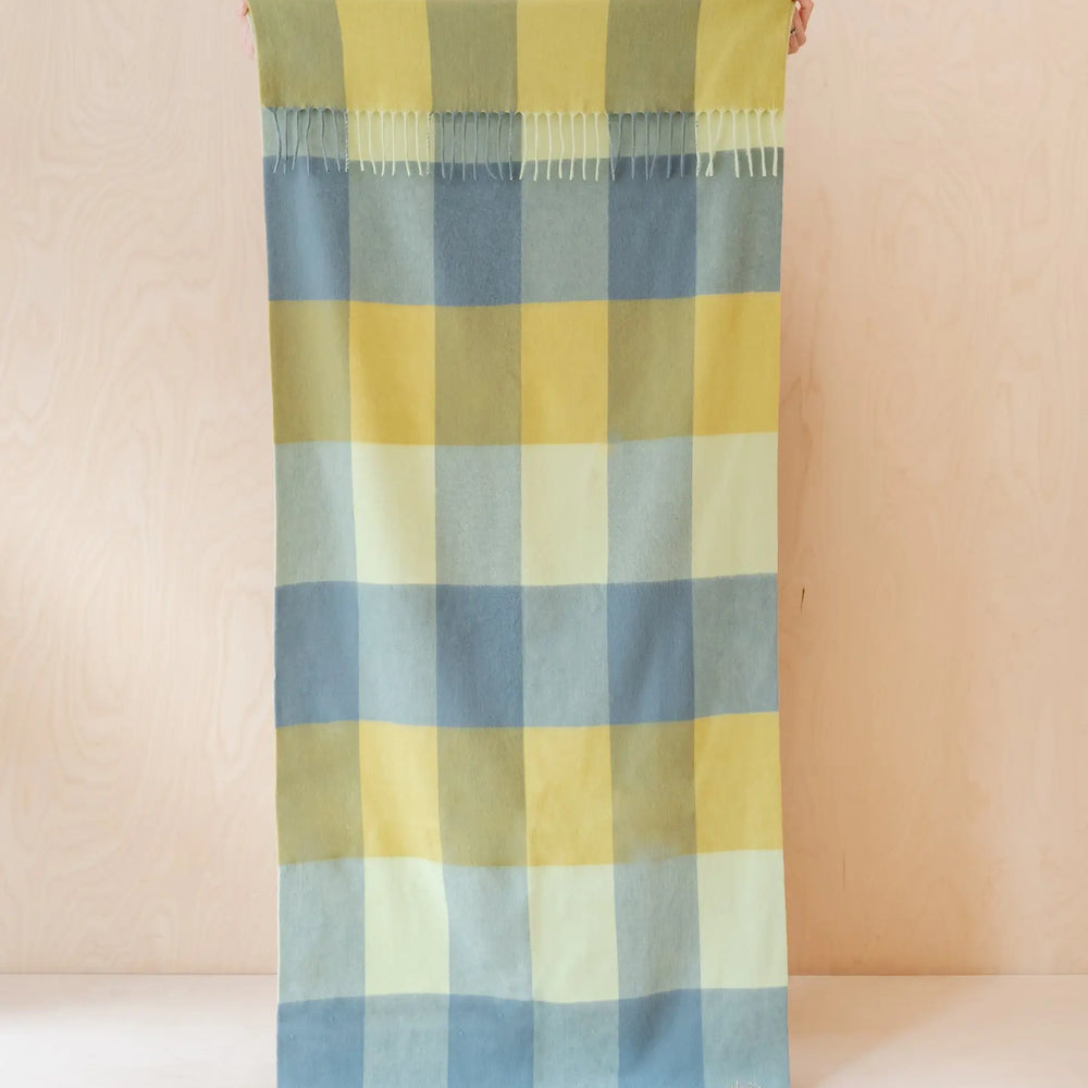 Lambswool Kids Blanket in Lime Grid Check TartanBlanketCo