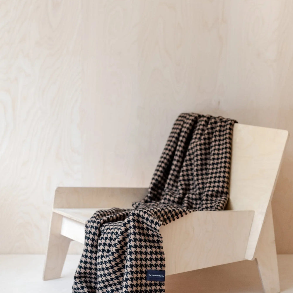 Lambswool Small Blanket in Camel Houndstooth TartanBlanketCo