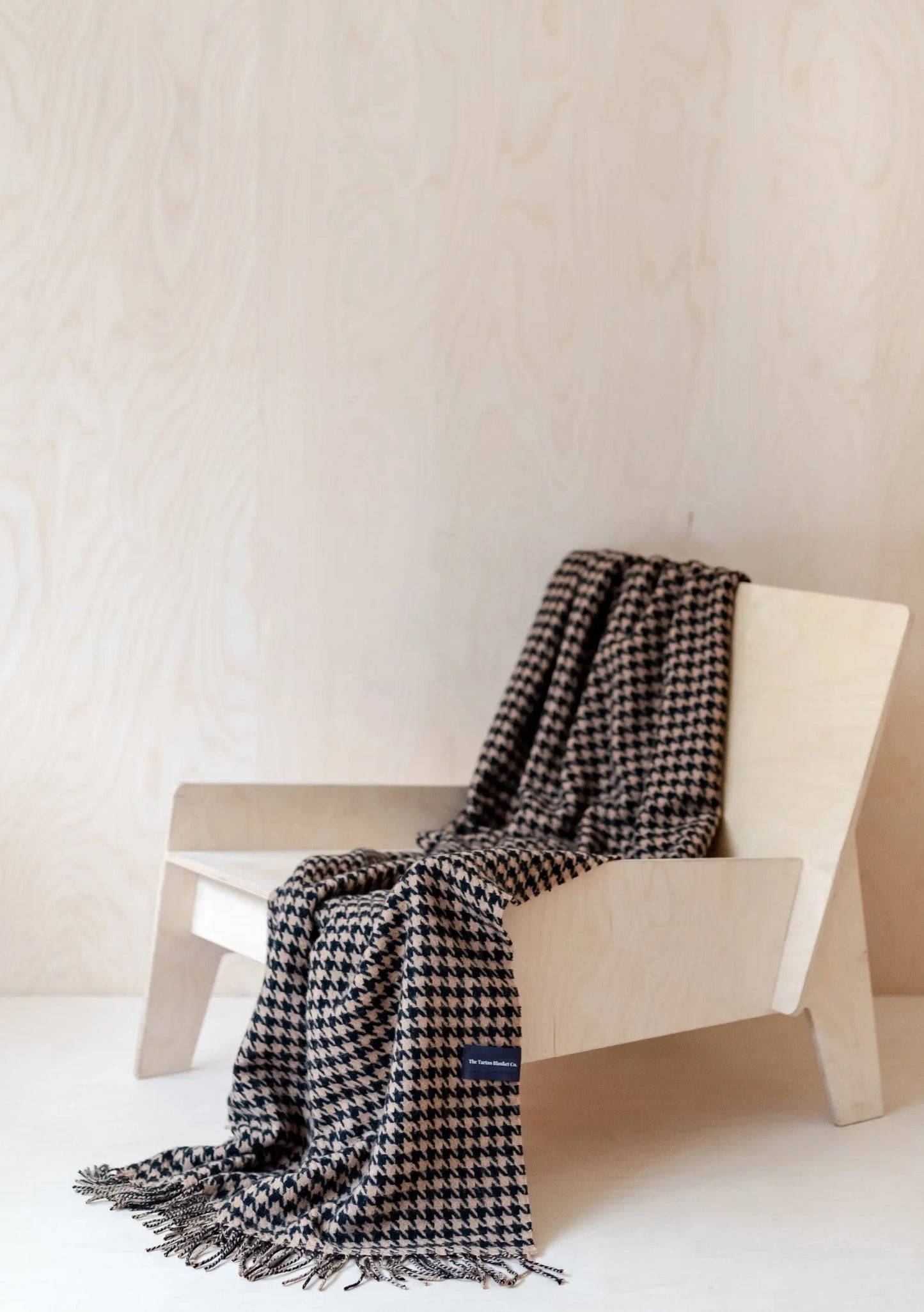 Lambswool Small Blanket in Camel Houndstooth TartanBlanketCo