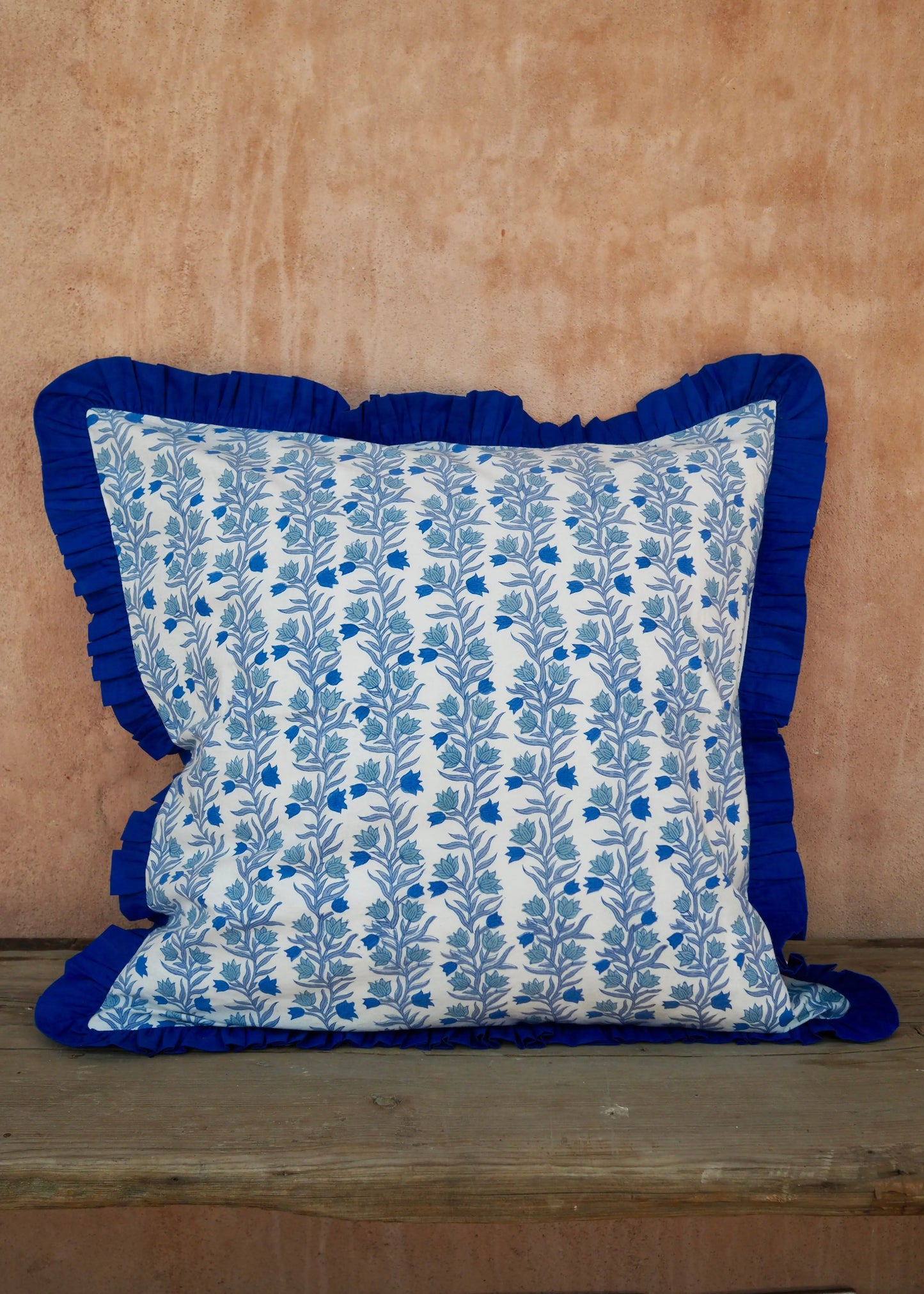 Large Blue Floral Reversible Cushion Cover Kapara London