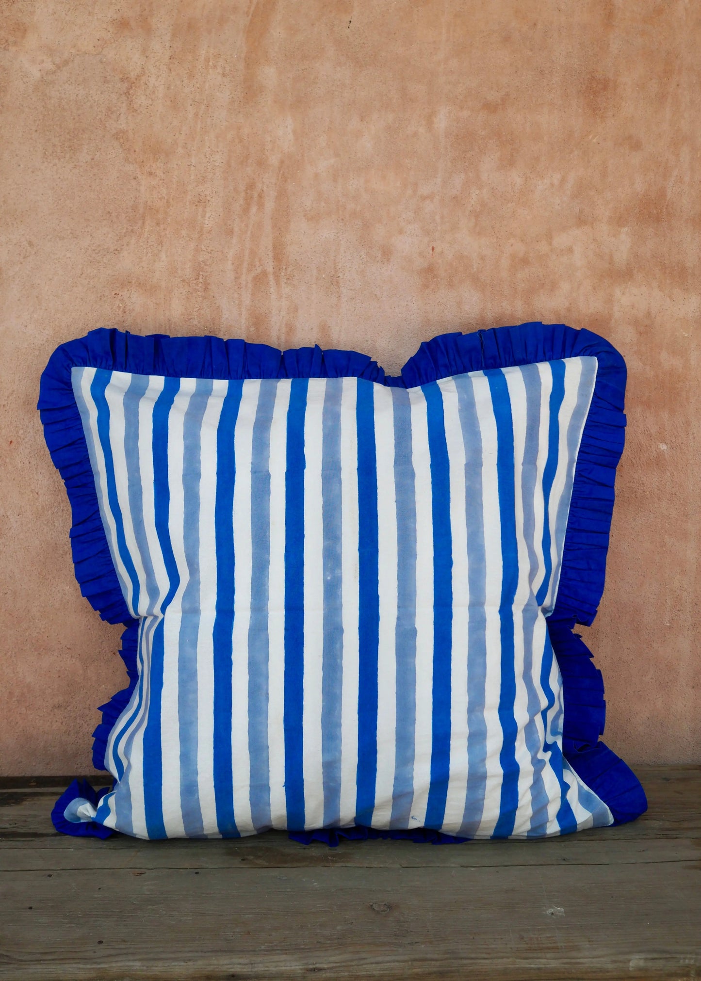 Large Blue Floral Reversible Cushion Cover Kapara London