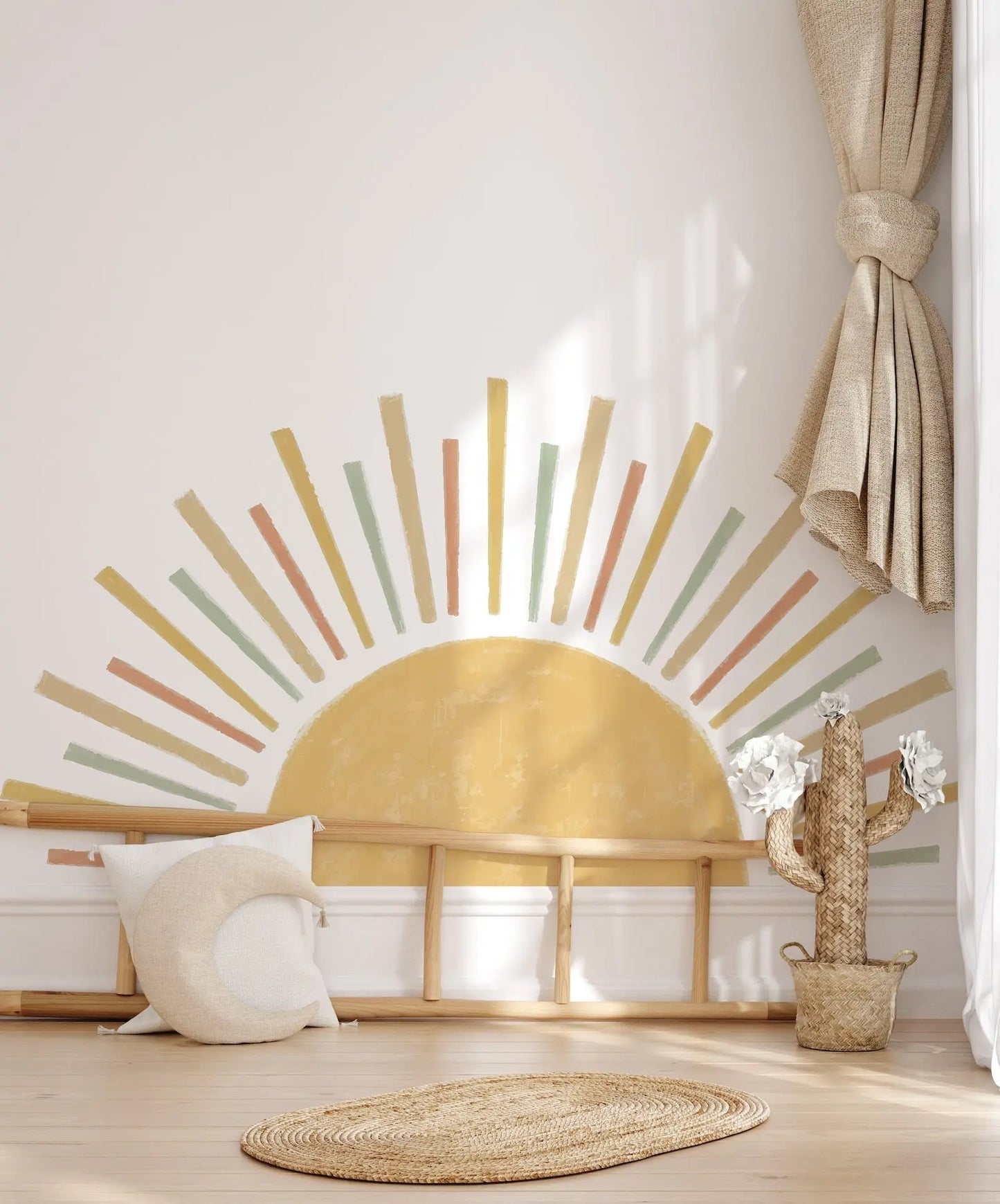 Large Boho Half Sun Watercolor Wall Decal | Nursery Decor | Kids Room Wall Art | Removable Wall Stickers | 5 sizes available ClickWalls