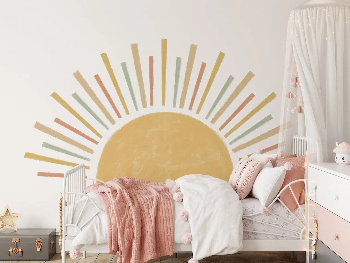 Large Boho Half Sun Watercolor Wall Decal | Nursery Decor | Kids Room Wall Art | Removable Wall Stickers | 5 sizes available ClickWalls