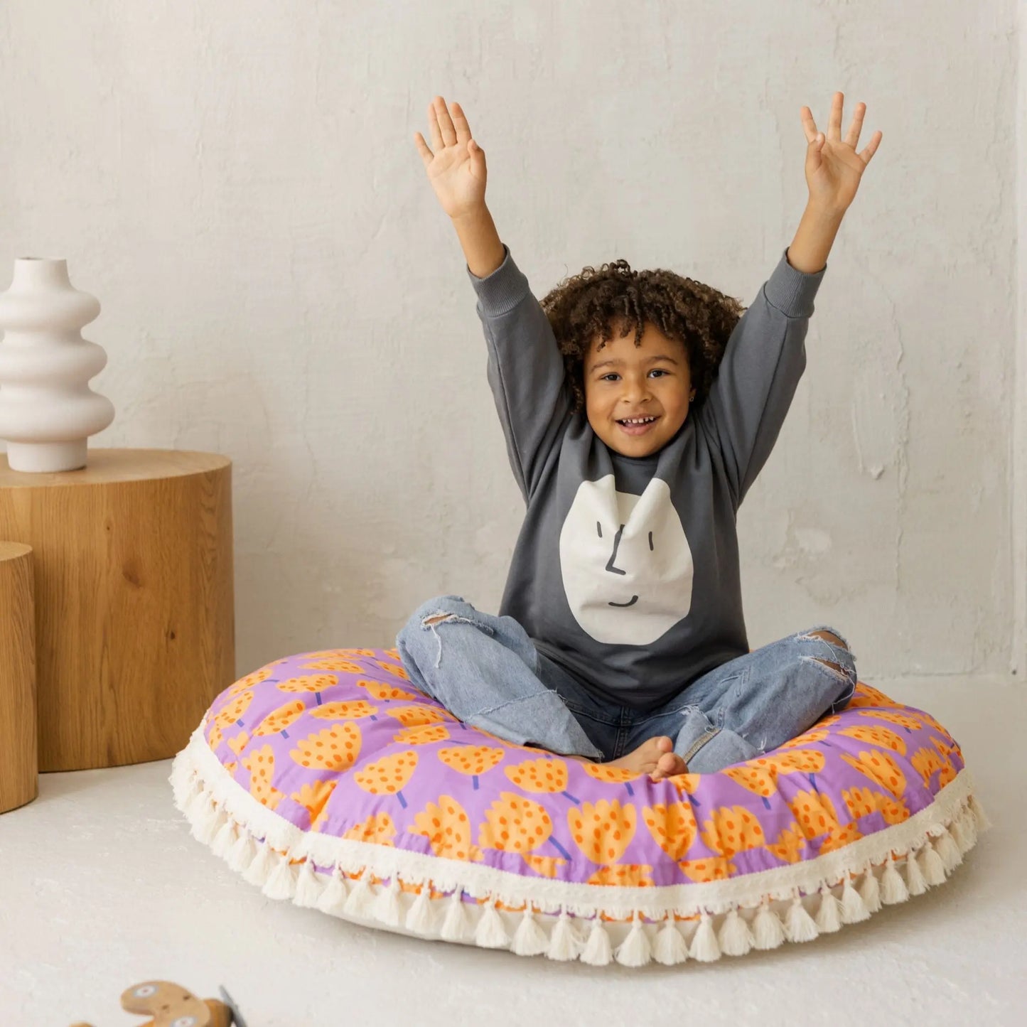 Large Kids Floor Cushion in Vibrant Tulip Pattern MINICAMP
