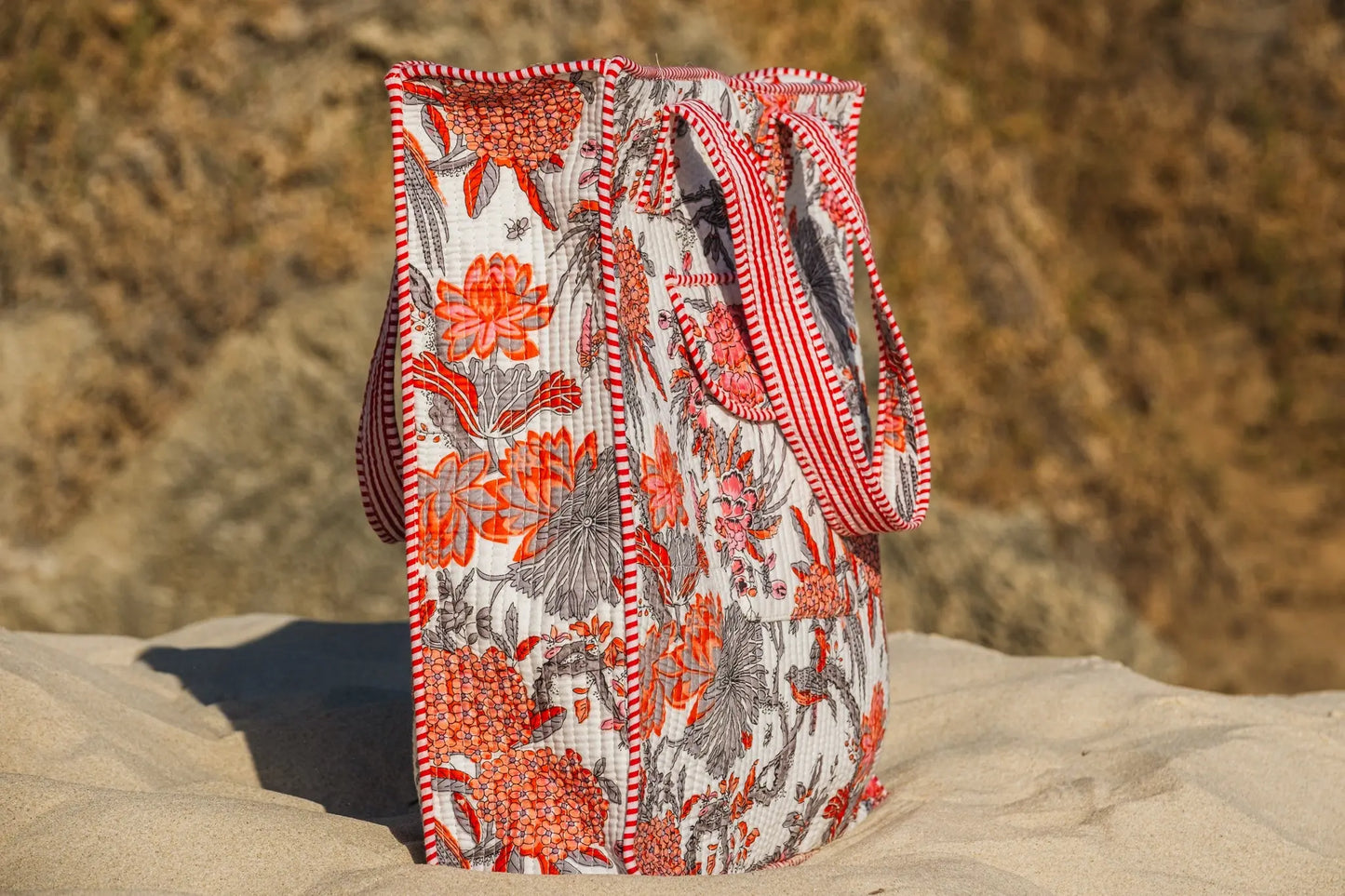 Large Lotus Block Printed Tote Bag Naree Clothing
