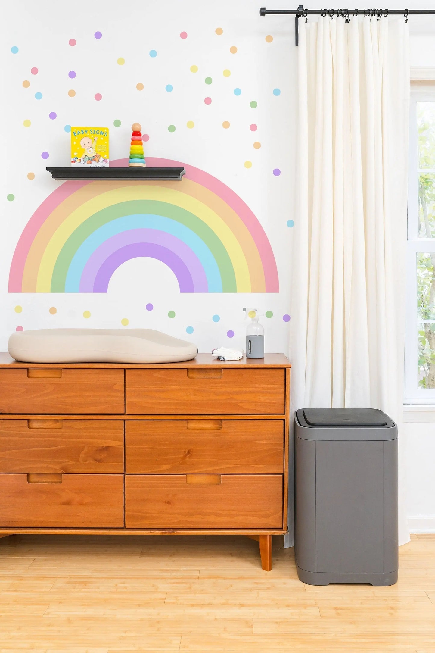Large Rainbow Decal for Girl Bedroom, Gift Polka Dots Wall Stickers Kids, Pastel Rainbow Vinyl Sticker Playroom, Rainbow Nursery Decoration ClickWalls