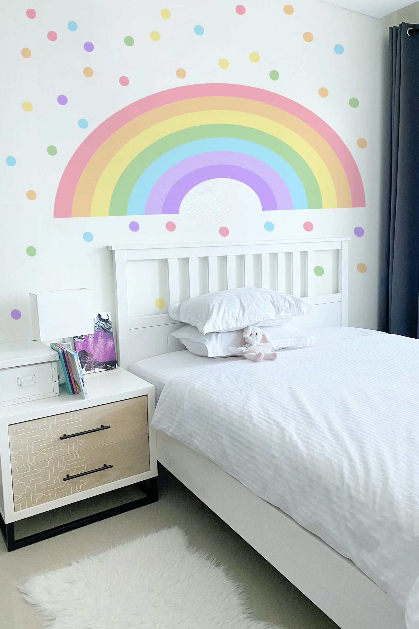 Large Rainbow Decal for Girl Bedroom, Gift Polka Dots Wall Stickers Kids, Pastel Rainbow Vinyl Sticker Playroom, Rainbow Nursery Decoration ClickWalls