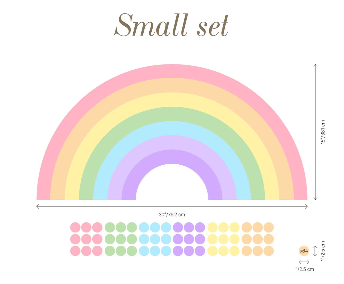 Large Rainbow Decal for Girl Bedroom, Gift Polka Dots Wall Stickers Kids, Pastel Rainbow Vinyl Sticker Playroom, Rainbow Nursery Decoration ClickWalls