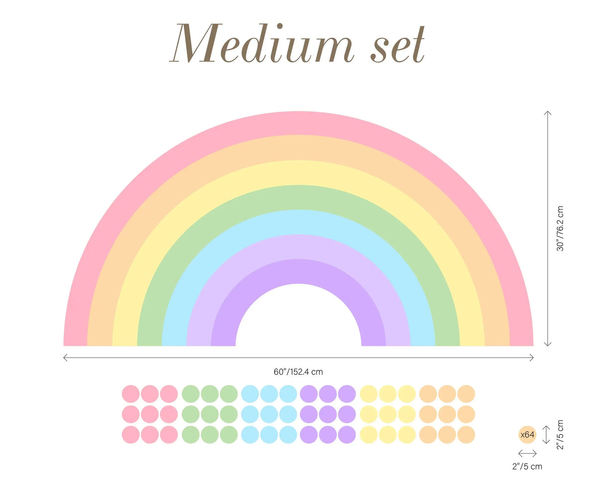 Large Rainbow Decal for Girl Bedroom, Gift Polka Dots Wall Stickers Kids, Pastel Rainbow Vinyl Sticker Playroom, Rainbow Nursery Decoration ClickWalls