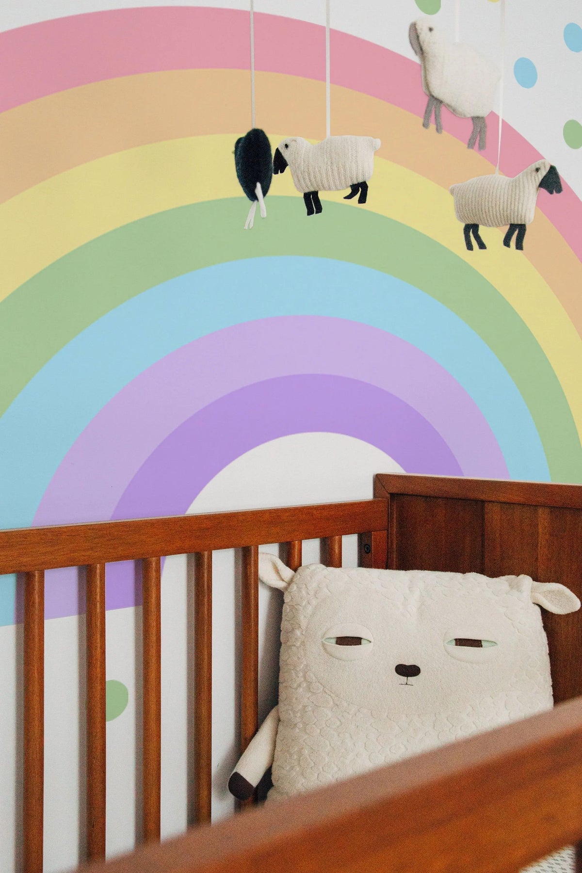 Large Rainbow Decal for Girl Bedroom, Gift Polka Dots Wall Stickers Kids, Pastel Rainbow Vinyl Sticker Playroom, Rainbow Nursery Decoration ClickWalls